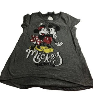 Disney Mickey & Minnie Girls T-Shirt Gray Hi-Lo SZ M 6X